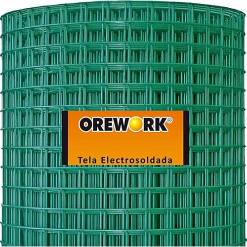 Malla electrosoldada plastificada en color verde para diferentes aplicaciones. Altura: 100 cm/Agujero luz: 19x19 mm/Ø alambre: 1,4 mm/Rollo: 5 m