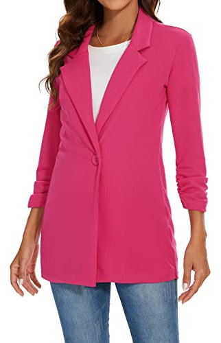 MINTLIMIT Ladies One Button Long Sleeve Blazer Suit Jacket for Smart and Casual Attire R-Fuchsia L