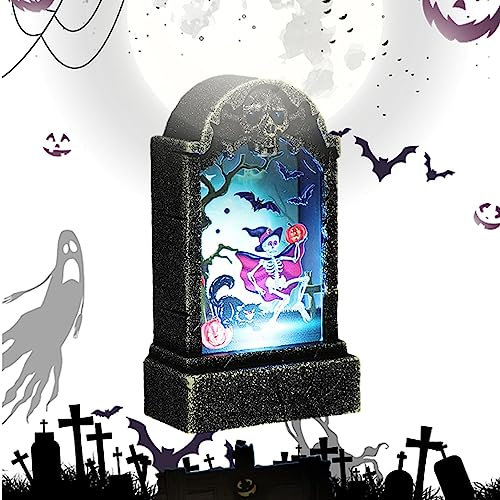 NEFLUM Pietra tombale Pietra tombale Luce di Halloween - Pietra tombale del teschio della luce notturna del LED - Teschio riflettente di Halloween all'aperto, decorazione da tavolo da bar