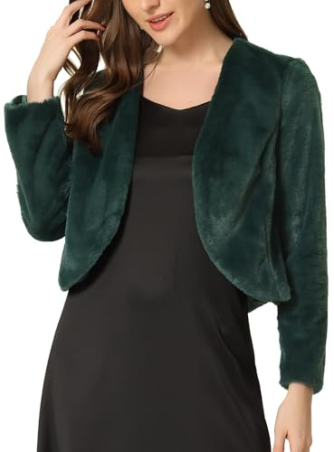 Allegra K Bolero da donna in finta pelliccia, ideale per Natale, sera, matrimonio, abito da sposa, Verde scuro, XL