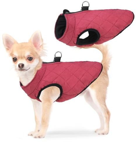 SCENEREAL Winter Vest Coat With Harness Built-In, Warm Jacket for Small Medium Dogs, Cold Weather Coat With Zipper, Fleece Puffer Vest Windproof Snow Clothes for Puppy Pet