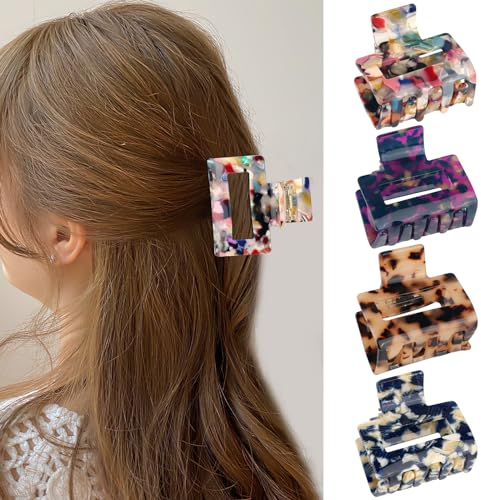 4 Stück Haarklammer, Mittelgroß Haarklammer Eckig, Rutschfeste Claw Clip, Modisches Leoparden Haarspange Geeignet für Frauen und Mädchen (Marmor)