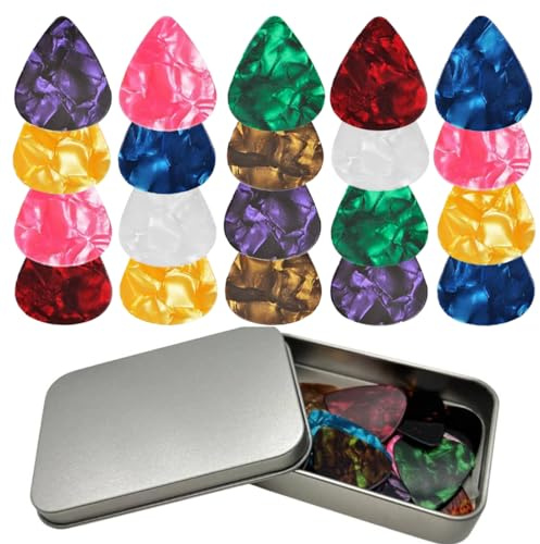 36 Pcs Guitar Picks, 3 Different Thickness Colorful Celluloid Plectrums for Bass Electric Acoustic Guitars Ukulele - Plectrums with Organizer Storage Box,