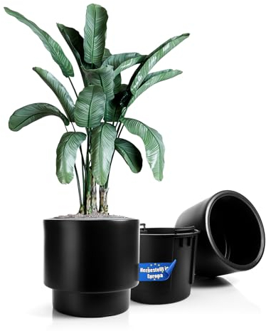 BigDean Blumentopf Design mit Einsatz rund ø 47 cm Schwarz – wetterfester Übertopf aus bruchsicherem Kunststoff – Pflanzkübel Made in Europe