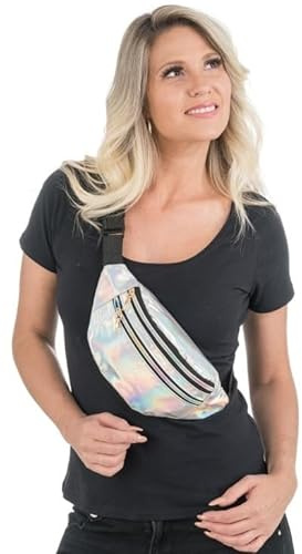 Chaks - Sac banane, holographique avec 3 poches, sac ventral pour festival ou fête à thème
