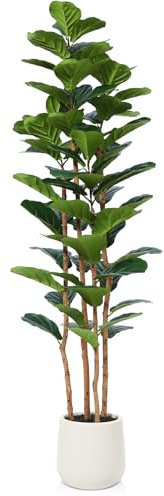 OAKRED Artificial Fiddle Leaf Fig Tree with White Planter, 6ft Tall Fake Tree with Natural Wood Trunk for Home Decor, Faux Ficus Tree Fake Moss for Indoor Office Living Room