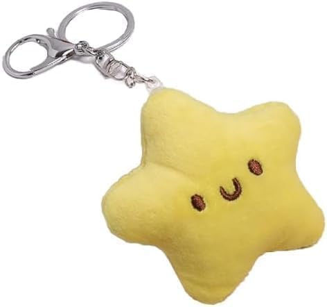 Clockjuan Portachiavi a forma di stella gialla in peluche, accessorio per zaino, ciondolo a forma di bambola, portachiavi a forma di stella, portachiavi da donna, Giallo, Taglia unica