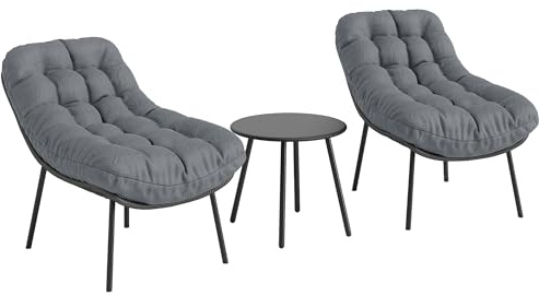 Outsunny Salon de Jardin extérieur en résine tressée 2 Personnes Ensemble de Meubles de Jardin Coussins de 15 cm d'épaisseur Cadres en Acier pour Balcon terrasse Patio, Gris