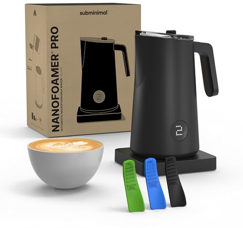 Subminimal Mjölkskummare NanoFoamer PRO | Elektrisk Handsfree Mjölkskummare för Latte Art | Professionellt Mjölkskum utan Ångrör | För Komjölk & Växtbaserade Drycker | Inkluderar Latte Art MasterClass