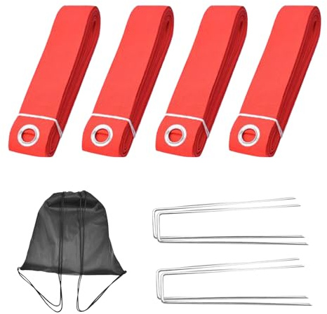 Strandvolleyball Linien Set - Falbbare Spielfeldmarkierung (16m+8m) Mit Heringen - Reißfestes Polyester Für Garten/Park - Komplettset Rot/Blau (5cm Breite, 1400g)
