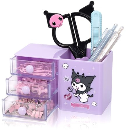 Roffatide Anime Kuromi Bureau Fournitures de Conteneur Stylo Holder pour Bureau Cute Crayon Coupe Pot Maquillage Brosse Holder Mini Boîte