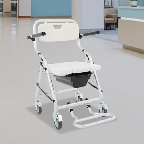 WFIETN - Sillas de inodoro para personas mayores plegable, silla de inodoro con ruedas, silla plegable para ancianos y discapacitados, silla de baño de aleación de aluminio silla de ducha hasta 150 kg
