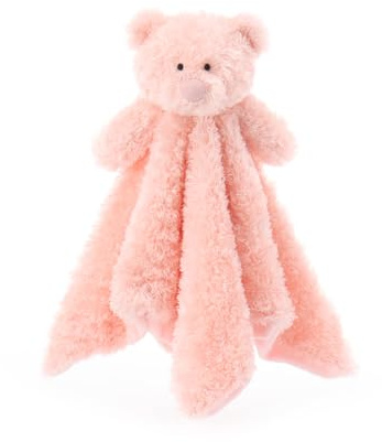 Apricot Lamb Flesh Pink Peach Bear Cute Comforter Plush Security Blanket for Baby Boy and Girl, Cuddly Lovey for Infant and Toddlers, Flesh Pink 14x14 Inches