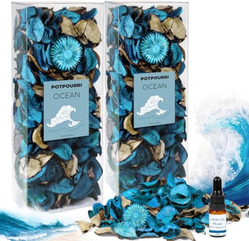 Scent-Hi Natural Ocean Scented Pot Pourri with 10ml Essential Oil | 240g Scented Dried Flower Mix, 2 Pack Long Lasting Bowl Fillers for Bathrooms, Bedrooms, Vases & Decor Gifts