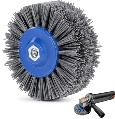 Brosse en nylon M14 grain #120 pour meuleuse d'angle - Brosse satinée Ø 140 mm avec épaisseur de fil de 1,1 mm - Idéal pour l'acier inoxydable, l'aluminium et le cuivre - Structure, matification et