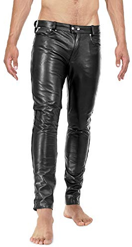Bockle® 1991 Röhre Pantaloni di Pelle Pantaloni da Uomo in Pelle Uomo Jeans Tube Skinny Slim Fit Stretti, Size: W31/L32