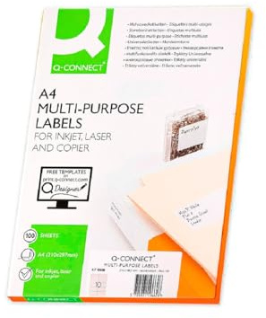 Q-Connect Etiqueta Adhesiva KF10658 Tamaño 105X57 Mm Fotocopiadora Láser Ink-Jet Caja Con 100 Hojas Din A4