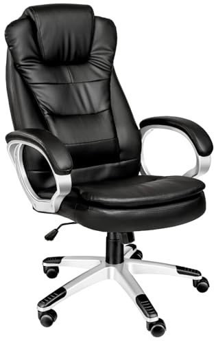 tectake® Silla EJECUTIVA DE DISEÑO, Silla Giratoria Oficina, Sillón Ergonómico con Acolchado, Altura Ajustable, Silla Oficina Ergonomica, Sillas Escritorio - Negro