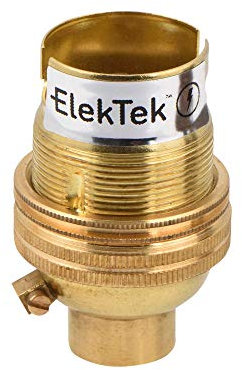 ElekTek Unswitched Lamp Holder B22 BC Bayonet Cap with Shade Ring 1/2 26TPI Threaded Bottom Entry - Made in UK - Brass