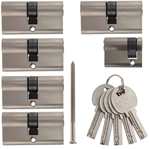 6x Zylinderschloss gleichschließend: 5x 60mm 30/30 Doppelzylinder, 1x 40mm 30/10 Halbzylinder inkl. 10 Schlüssel