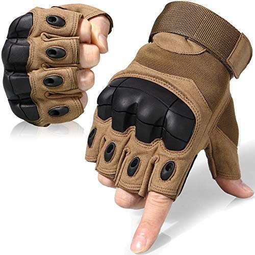 WTACTFUL Fingerless Outdoor Gloves for Airsoft Painball Motorcycle Cycling Motorbike Men Women Half Finger Gloves Brown L