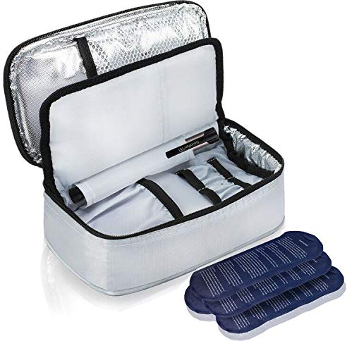 ALLCAMP Sac Isotherme à insuline, Organiseur Portable pour médicaments pour diabétiques avec 4 Blocs réfrigérants, Doublure Isolante et Porte-Stylo Gris Clair