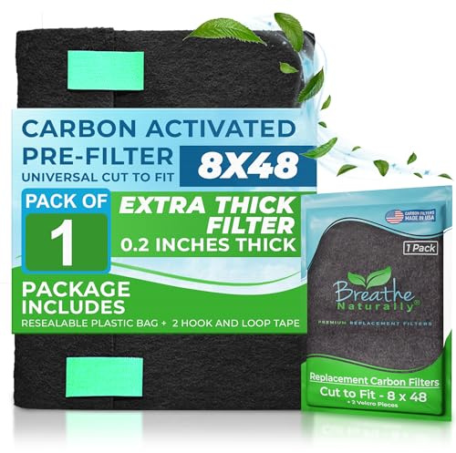 Breathe Naturally Universal Cut To Fit Carbon Activated Air Filter - Replacement Charcoal Filters - Pre Filter Carbon Sheet for Air Purifier, Vent Filters & More - Made in USA (Pack of 1, 8x48)