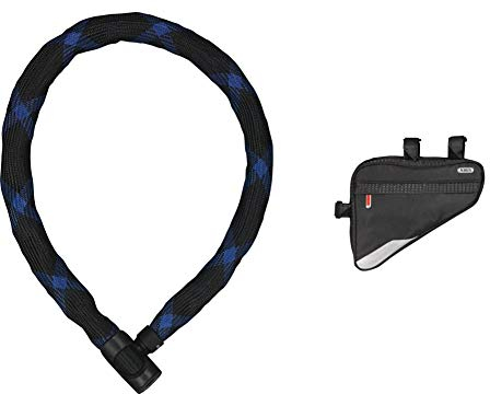ABUS Kettenschloss Ivera Chain 7210/110 – Fahrradschloss mit Kunstfaserummantelung – Sicherheitslevel 8 – 110 cm – 55142 – Schwarz & Fahrradtasche ST 2250, Black, 23.5 x 19.5 x 5 cm