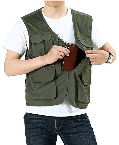 TienNew Gilet da caccia e pescatore Uomo, senza maniche, Multi-intascato, per campeggio, caccia, per viaggi