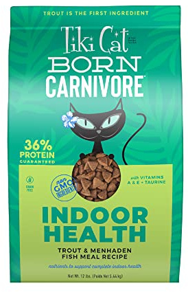 Tiki Cat Indoor Health Dry Cat Food, Trout & Menhaden Fish Meal, 12 lb. Bag