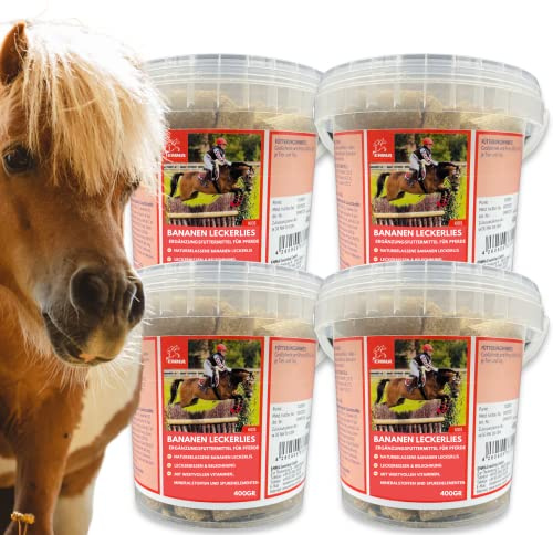 Golosinas de plátano, golosinas para Caballos + Sabor plátano, golosinas Naturales para Caballos + vitaminas, oligoelementos minerales, alimento para Caballos, Premio para Pony, 4 * 400g