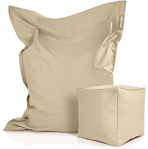 Green Bean© Set de 2 poufs pour l'intérieur et l'extérieur avec Rembourrage en Billes de polystyrène expansé Beige