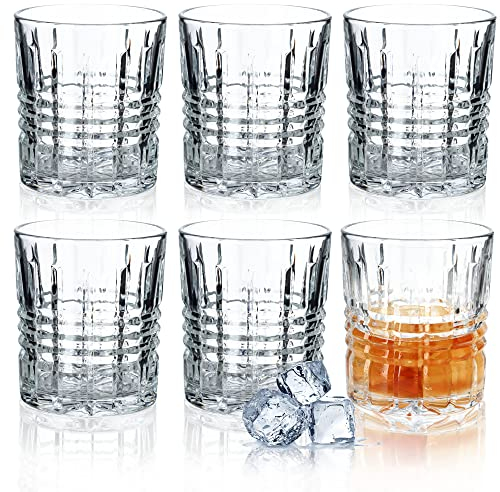KADAX Lot de 6 verres à whisky, 300 ml, pour whisky, bourbon, scotch et cocktails, verres élégants avec fond lourd, verres à eau en verre