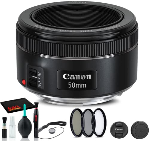 Canon EF 50mm f/1.8 STM Lens (0570C002) + Filter Kit + Cap Keeper + Cleaning Kit + More