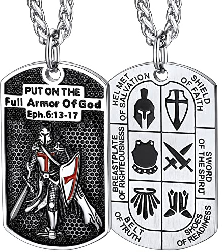 FaithHeart Colgante Caballero Templario Collar Chapa Acero Inoxidable Plateado Protección Joyas de Hombre Chico Hijo Padre Amigo