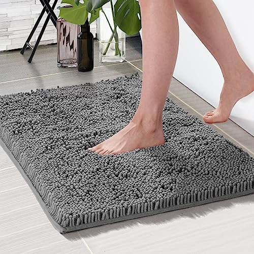 Deconovo Badematte rutschfest Badezimmerteppich Wasserabsorbierende Badematten Absorbierende Badteppiche Flauschige Duschteppich Chenille Duschvorleger Bathroom Mat Hochflor, 50x80 cm, Grau, 1 Stück