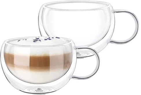 Wilmax | Termoglas med handtag | dubbelväggiga kaffeglas | latte macchiato-glas i set | cappuccino-glas med handtag | teglas | dricksglas | termosmugg | set om 2 | 400 ml