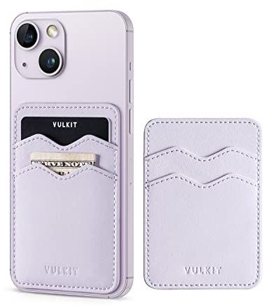 VULKIT Card Holder for Phone Slim Leather Adhesive Card Holders for Men or Women RFID Blocking Credit Card Holder Stick on Smartphone (Lilac)