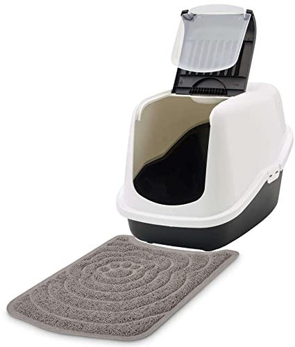 Sparpack Katzentoilette Katzenklo Haubentoilette Nestor Weiss-schwarz mit großer Vorlegematte