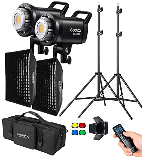 Godox SL60IID SL60II-D 70W LED-Videoleuchten, 5600 K, Ultra-leiser Ventilator für Neugeborenen-Fotografie, Portrait, Interview-Beleuchtung, Videoaufnahmen (SL60IID Kit2)