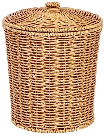 Zerodeko Corbeille En Rotin Avec Couvercle Poubelle En Osier Poubelle Ronde Panier De Rangement Tissé Conteneur À Vêtements Pour Chambre Salon Et Panier De Salle De Bain