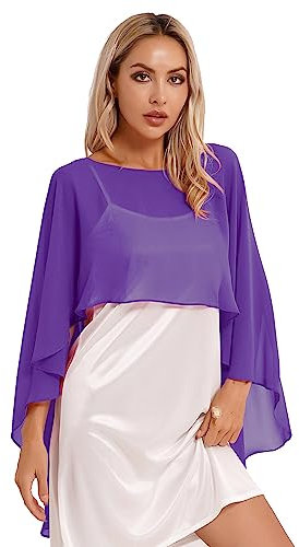 CHICTRY Femme Cape en Mousseline Boléro de Soirée Cérémonie Cardigan Chic et Elégant Châle de Baptême Echarpe Etole de Mariage Cocktail Foulard Haut Top de Plage Violet Taille Unique
