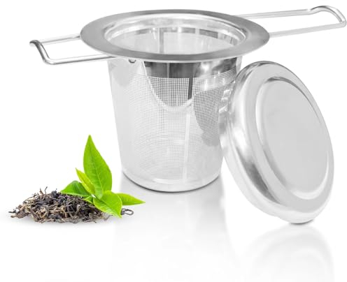 WinGluge Infusore per Tisane 304 Acciaio Inossidabile, Filtro per Tisane, Infusori the con Coperchio, Colino Tazz Tè, Filtri Tisanes, per Teiere e Tazze, Design Della Maniglia Pieghevole, Maglia Fine