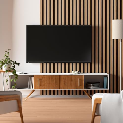 Wall Panel Wood Slat Oak Walnut | Decorative Wooden Panelling 3D Slatted Acoustic Sound Absorbing Ceiling or Wall Slats 300 x 60 cm (Oak)