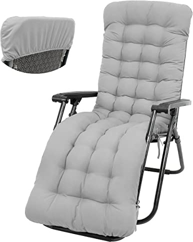 170 x 50 cm Cuscino per sedia a sdraio | lettino | materasso per giardino, cuscino per sedia esterna con cappuccio antiscivolo e fascia regolabile per interni esterni (grigio)