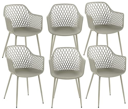 buybyroom Gartenstuhl 6er Set, Outdoor Stuhl mit Armlehne, Armlehnensessel Loungesessel Lehnstühle, Gartenstühle 120 kg belastbar, Grau