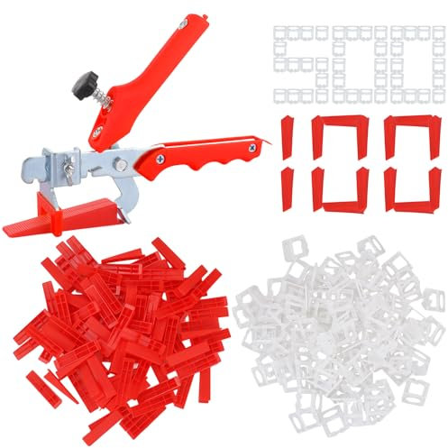 Oungy 601 PCS Tile Leveling System Tiles Leveler Spacers 1.5mm, 500 PCS Tiles Leveler Spacer Clips + 100 PCS Reusable Tile Level Wedges + 1 PCS Tile Leveling Pliers