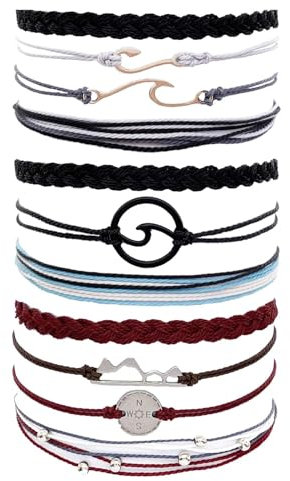 Wellenarmbänder-Set für Damen und Mädchen, handgefertigt, bunt, verstellbar, geflochtenes Strandarmband, Armbänder für Damen und Mädchen, Statement-Halsketten-Set, Einheitsgröße, Metall