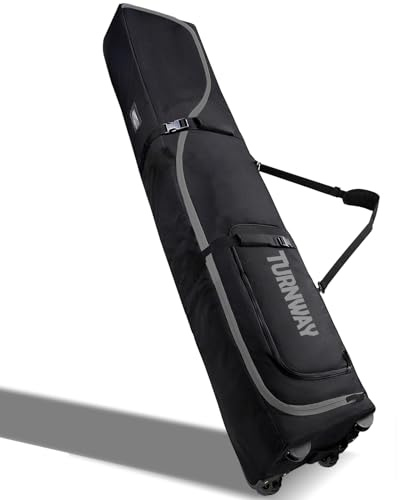 TurnWay Padded Ski Bag with Wheels for Air Travel, Double Rolling Snowboard Bag Heavy Duty Waterproof for Storage & Transportation of Snowboard/Ski Gear (Black)
