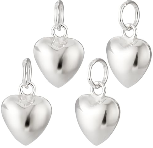 AHANDMAKER 4 stycken 925 hjärthängen i sterlingsilver söt puffhjärtberlock 3D-hänge i kärleksform med böjring för halskedjor, smyckestillverkning, gör-det-själv pyssel